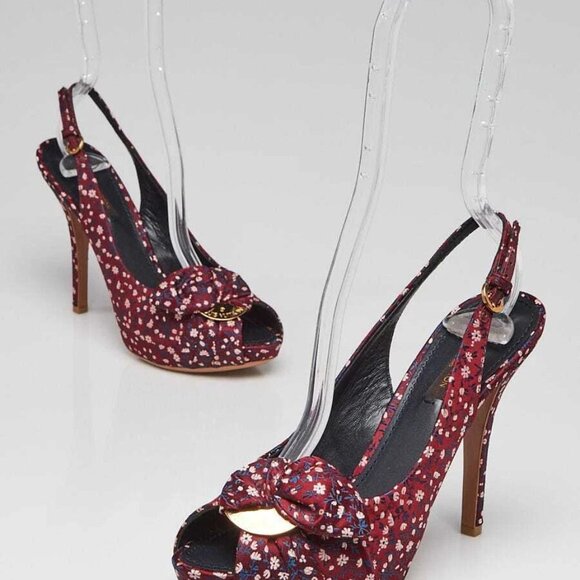 Louis Vuitton Bordeaux Printed Silk Catania Slingback Sandals Size 195-042925 - Picture 1 of 5